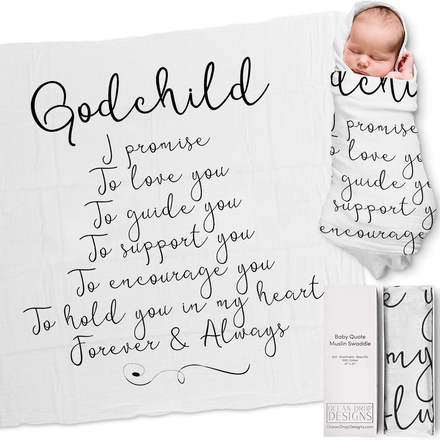 Ocean Drop Designs100% Cotton Baby Blanket - Muslin Swaddle Blankets, Baby Swaddle, Newborn Swaddle, Receiving Blankets, Gender Neutral Baby Gift, Christian Baby Gifts, Baptism Gifts for Boys & Girls
