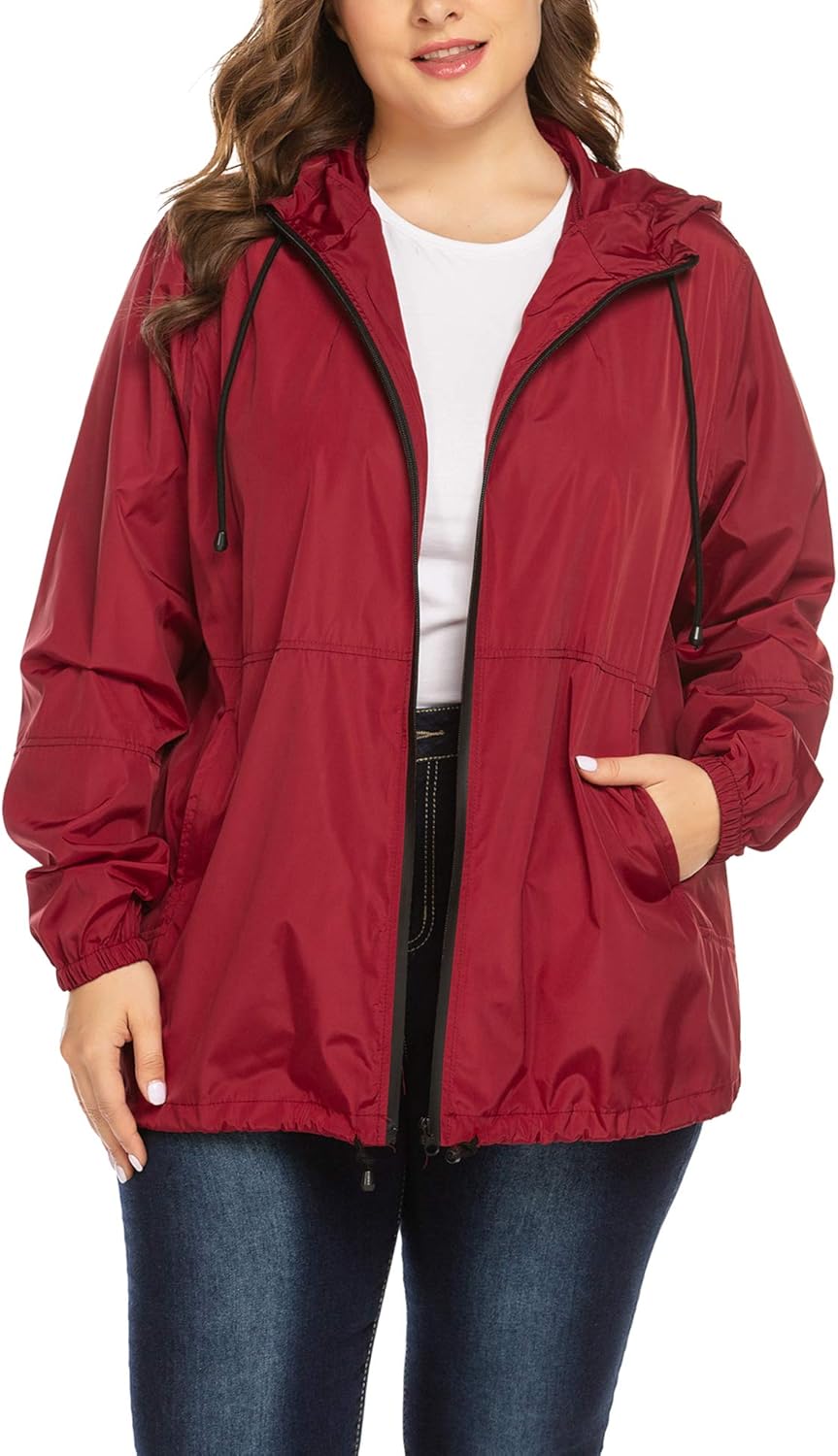IN'VOLAND Plus Size Rain Coat for Women Waterproof Jacket Hooded