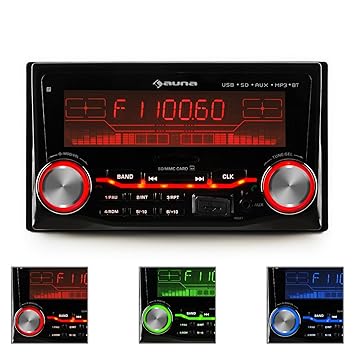 auna MD-200 2G BT Radio para Coche (2 DIN USB SD, MP3, WMA, WAV, Bluetooth, Manos Libres, Radio FM, 4x75W Potencia máxima, 18 emisoras,microfono ...