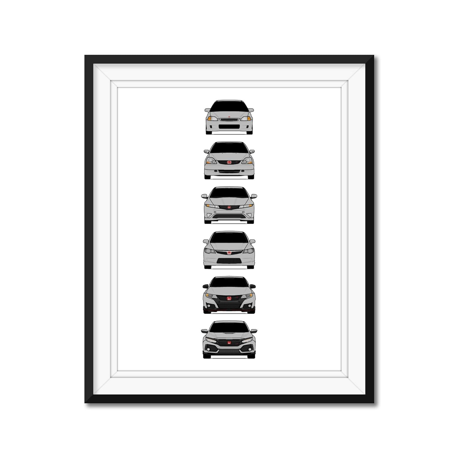 Honda Civic Type R Generations Inspired Poster Print Wall Art Handmade Decor Of The History And Evolution Of The Civic Type R Ek9 Ep3 Fd2 Fn2 Fk2 Fk8 Home Kitchen Handmade Products