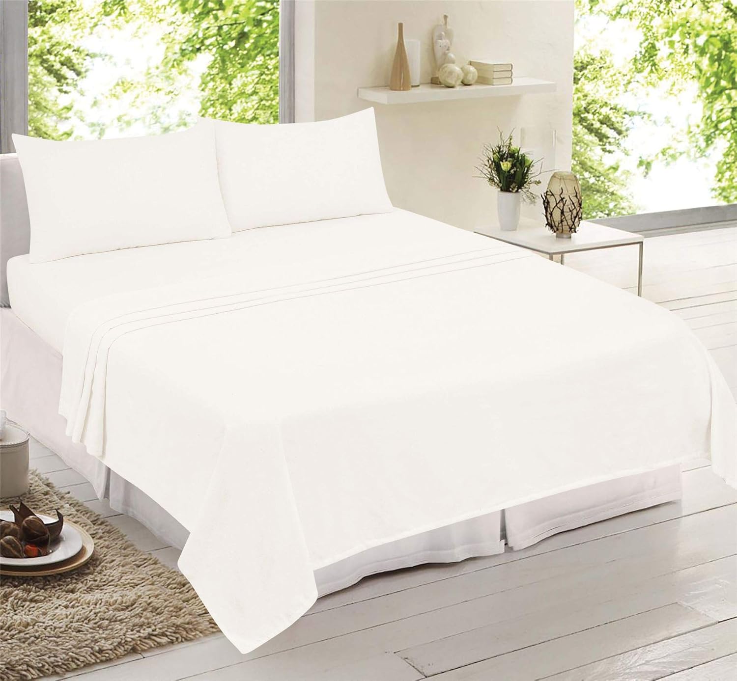 Adore Home White Brushed Cotton Warm Flannelette Bedding Sheet Set