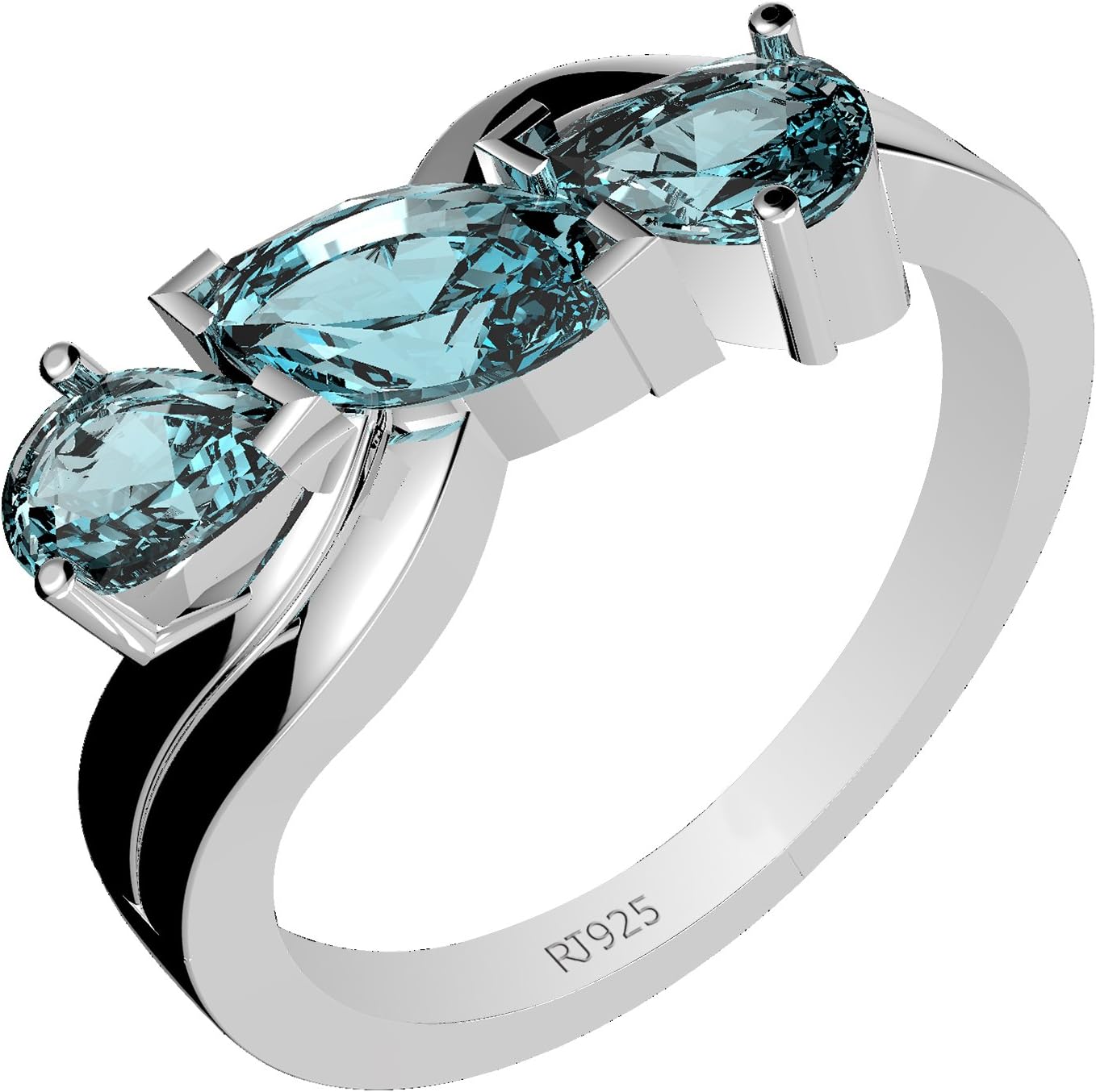 1.55ctw,Genuine Blue-Topaz 4x6mm Pear & Solid .925 Sterling Silver Rings
