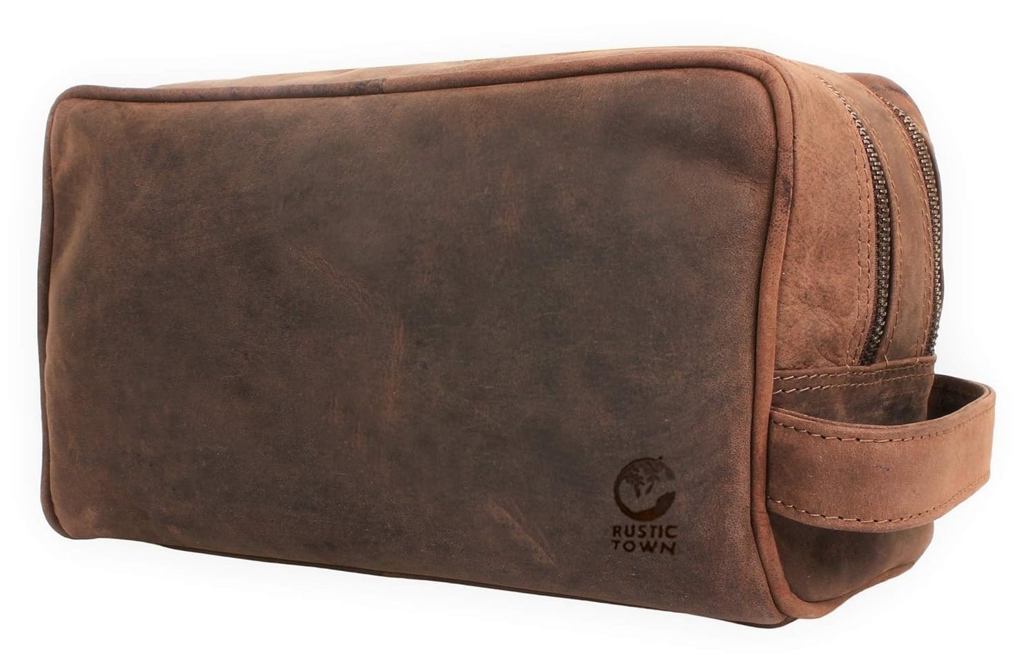 Genuine Leather Travel Toiletry Bag - Dopp Kit Organizer By Rustic Town (Dark Brown)