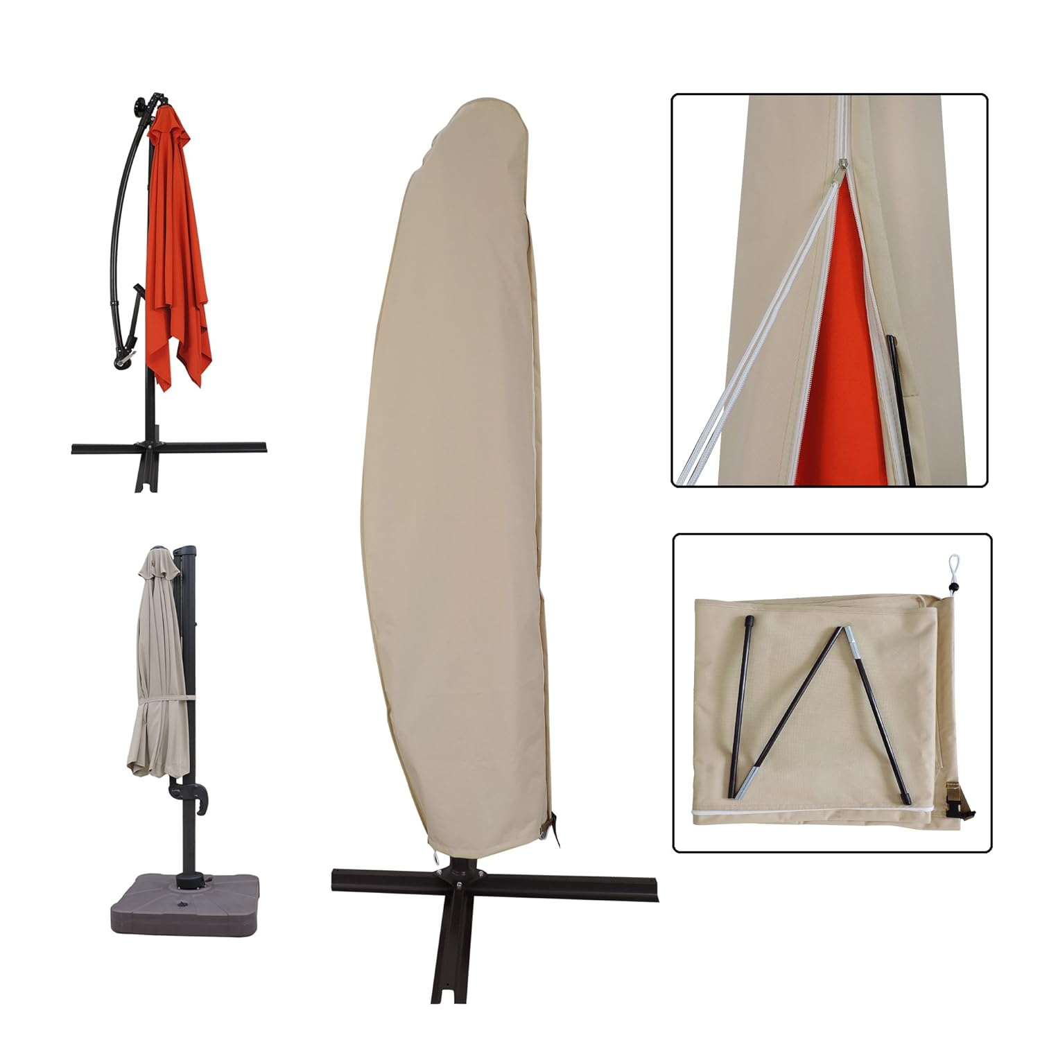 Aok Garden Outdoor Offset Patio Umbrella Covers Waterproof For 8 To 11 Ft Umbrella Beige Oxford Fabric 1540897898 37143 16 59