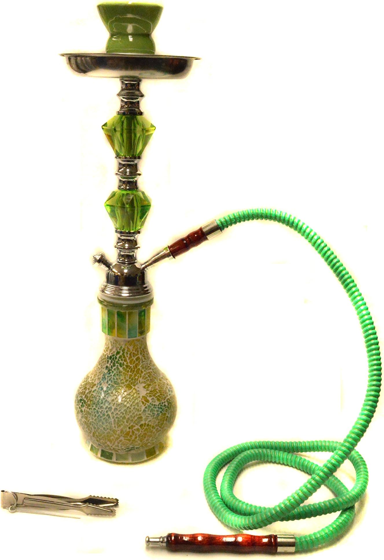 1 hose 22" Elegant Hookah Shisha Bar Pipe Glass Vase Green