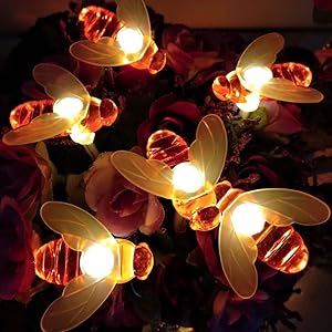 Amants01 Bee String Lights,80 LEDs 32.8 ft Honeybee Led Fairy String Lights Battery Powered for Party,Wedding,Xmas,Decoration,Gardens,Patios