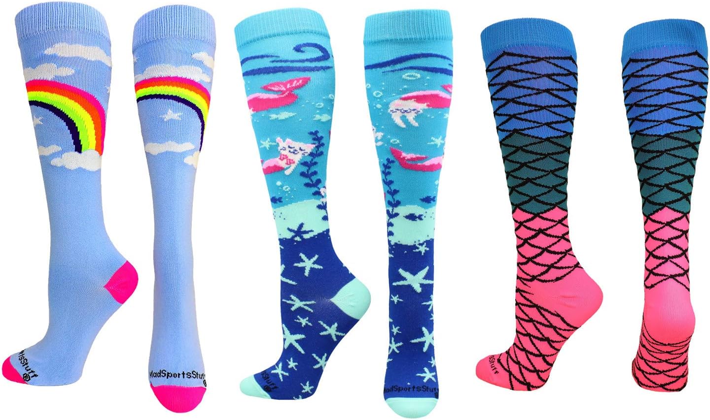 MadSportsStuff Neon Rainbow Clouds Over The Calf Athletic Socks : Clothing