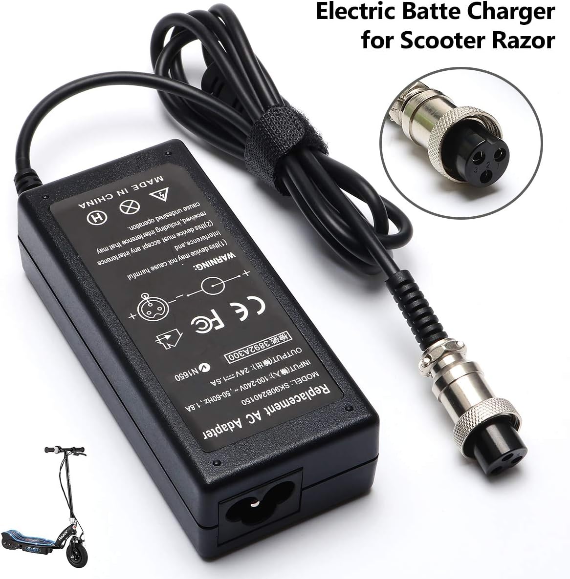 36W Electric Scooter Battery Charger for Razor E100 E200 E300 E125 E150 E175 E500 MX350 E200S E225S E300S E325S MX400 ZR350 PR200 Power Supply Cord