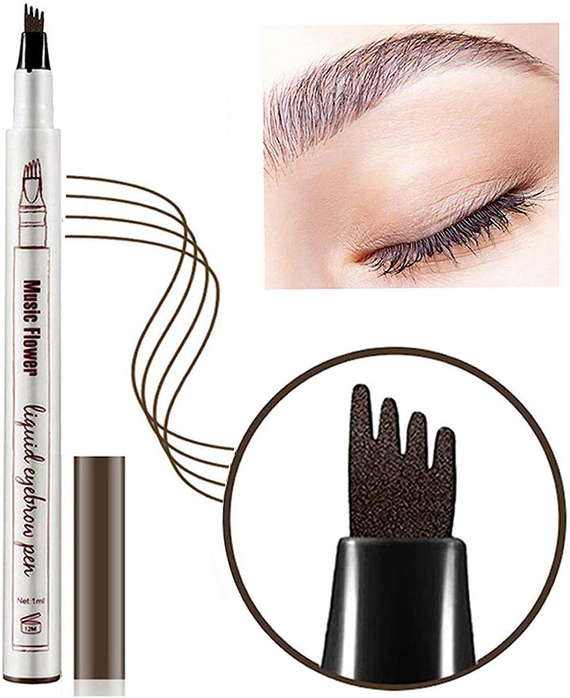Microblading Eyebrow Pen,Eyebrow Tattoo Pen Tat Brow Microblade Eyebrow Pen Waterproof & Smudge-Proof With Four Micro-Fork Tips Applicator for Daily Natural (Dark Brown)