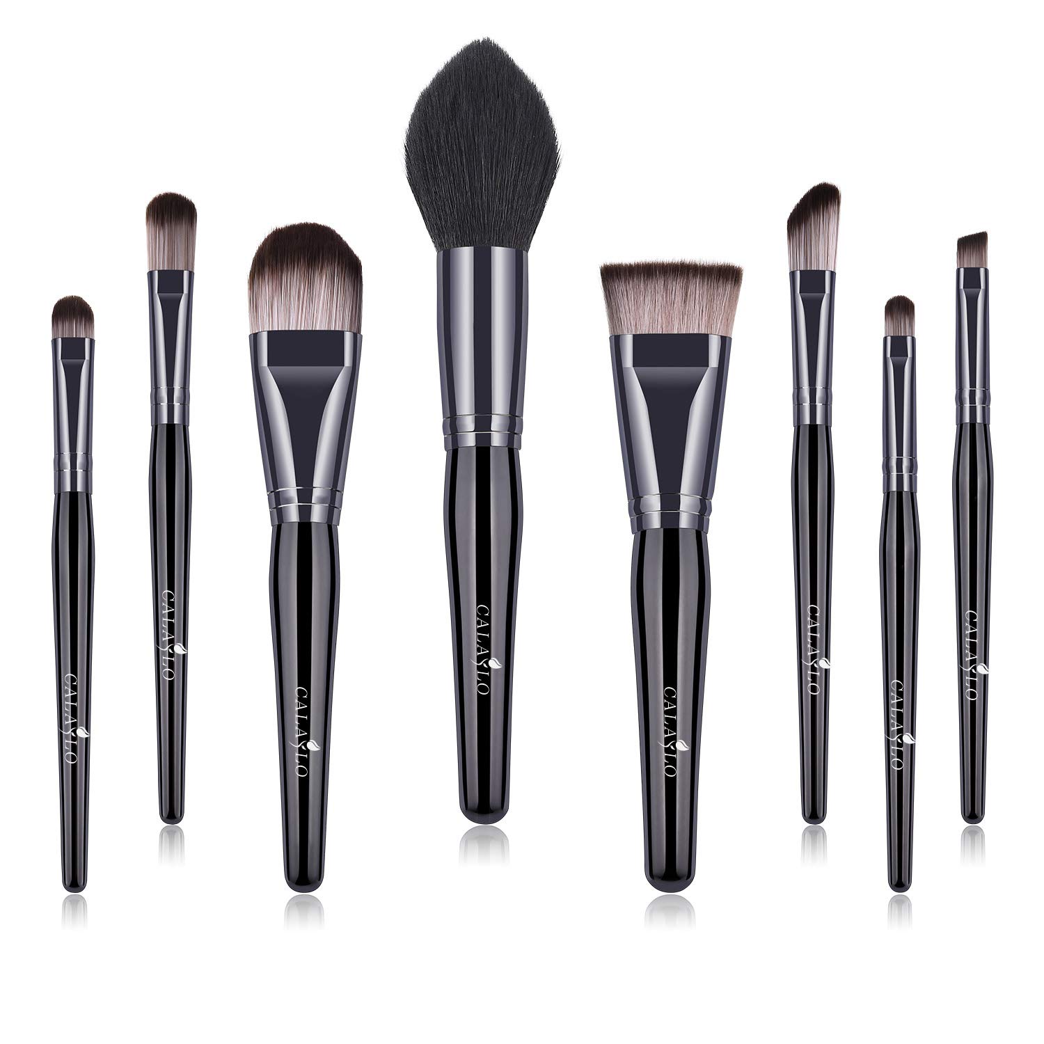 Makeup Brushes 8pcs Face Makup Brush Set Synthetic Foundation Powder Brush Concealers Eyeshadow Eyebrow Blending Brush Kit Conical Wooden Handle. (Black Black)