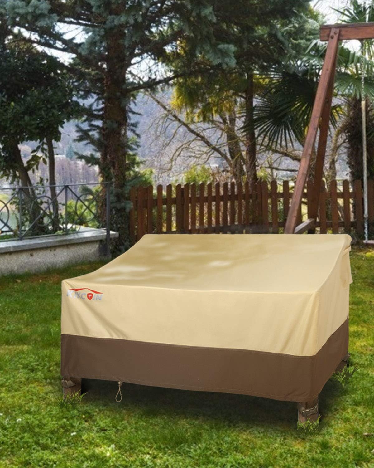 Patio Loveseat Cover, Waterproof Outdoor Sofa Cover 58" L x 32.5" W x 31" H, 600D Heavy Duty Patio Bench Couch Cover with 4 Air Vents for All Weather, Lawn Patio Furniture Covers (Khaki, Brown): Kitchen & Dining