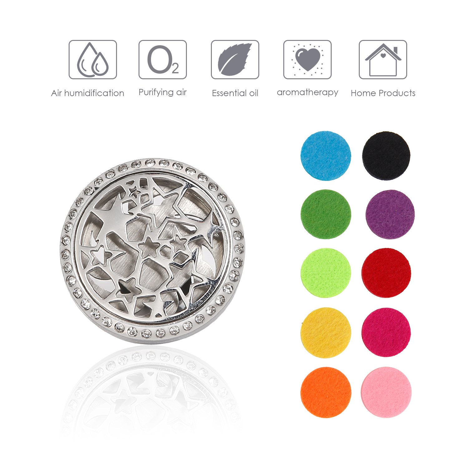 bedee Purificateur d\'air de Voiture, Diffuseur d\'huile de Voiture Aromatherapie Desodorisant Clip, 10pcs Plaquettes de Recharge lavables (Étoiles)
