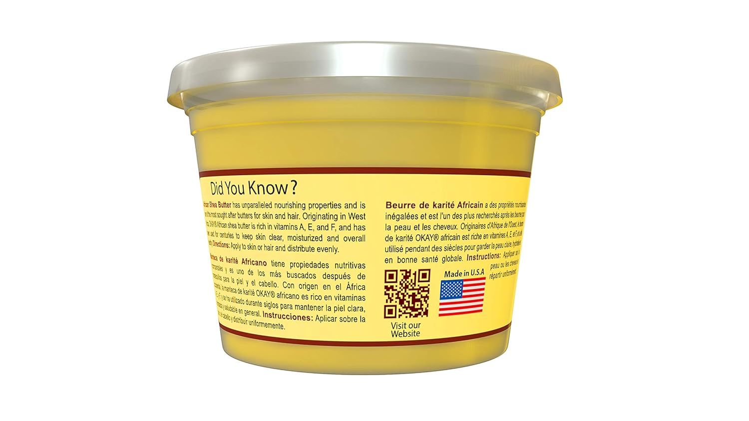 OKAY | African Shea Butter -Yellow Smooth | All Natural, 100% Pure-Unrefined | For All Hair & Skin Types | Adds Shine, Luster To Hair | Moisturize & Soothe Irritation | With Vitamin A & E | 13 Oz: Beauty