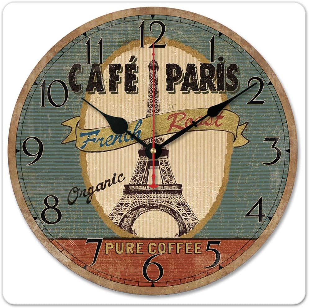 12" 30cm Vintage Paris French Eiffel Tower Retro Cafe Pure Coffee Wood Wall Clock Wooden Wall Art Decor