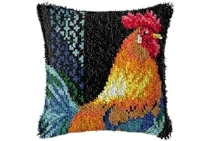 LAPATAIN Latch Hook Kits for DIY Throw Pillow Cover,Rooster Needlework Cushion Cover Hand Craft Crochet for Great Family 17x17inch