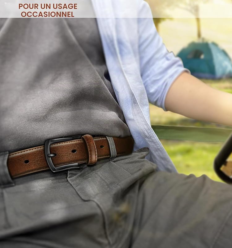 Ceinture Homme 2 Paquet, Ceinture Cuir pour Jeans Travail Décontractée,31mm,Taille Fixe(Noir/Marron Foncé,140cm/48-50" taille réglable)