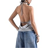 MakeMeChic Women's Going Out Backless Tops Y2k Halter Tops Clubwear