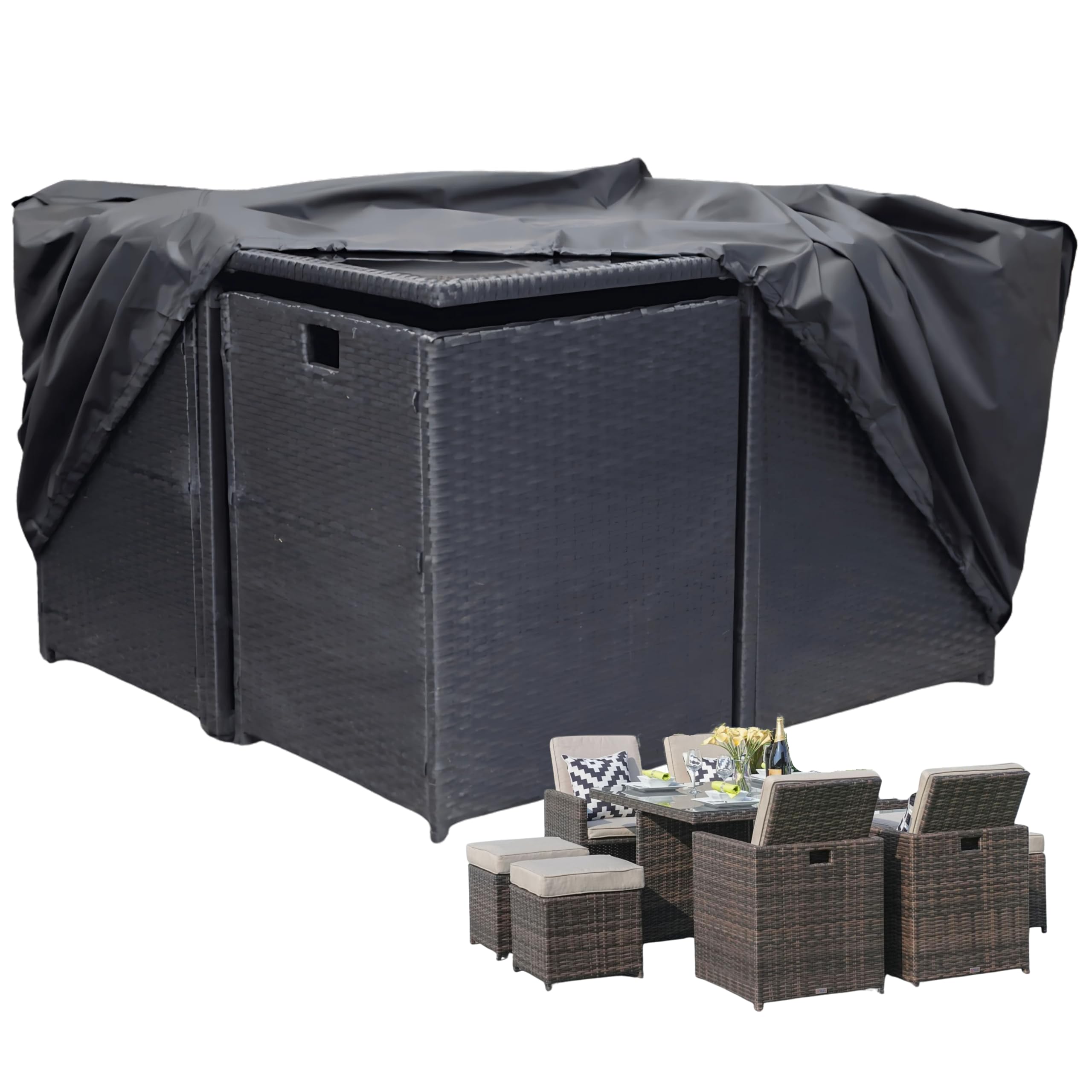 Waterproof Square Garden Table Cover 125x125x74 cm – Heavy Duty Patio Furniture Protector for 4–8 Seater Sets – Breathable 210D Oxford Fabric with Drawstring – by SpeedwellStar