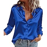 Zeagoo Satin Blouses for Women Casual Long Sleeve Button Down Silk Shirts Dressy Business Work Tunic Top
