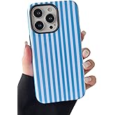 Longlayss Compatible with iPhone 13 Pro Case Cute Aesthetic Striped Phone Case for Women Girl Shockproof Slim TPU and Hard PC Protective Cover (Blue)