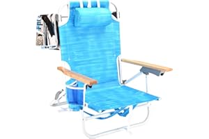 FREETOUR Backpack Beach Chairs for Adults Capacity 300 Lb Low 5 Position Beach Chair with Pouch Straps Folding Lightweight Reclining Aluminum Wide Lay Flat Single Sky Blue