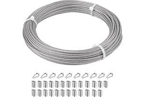 SIDAZON 1/8 inch Wire Cable,100ft Wire Rope Metal Cable with Loop Sleeve and Steel Thimble, 7x7 Marine Stainless Steel Strand Core Perfect for Deck Railing System, Outdoor Hanging kit, Garden Fence