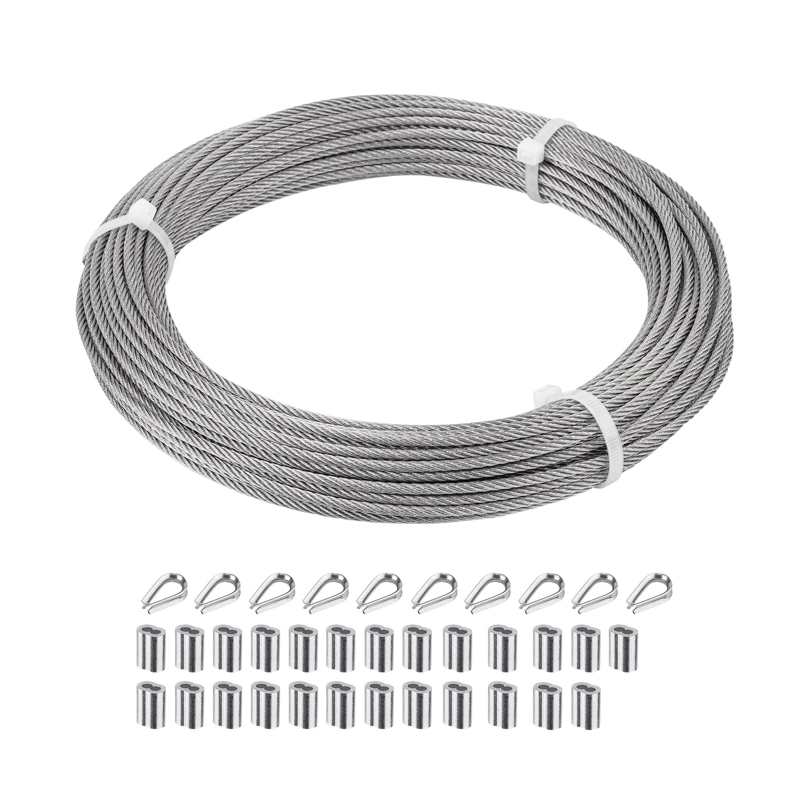 Photo 1 of SIDAZON 1/8 inch Wire Cable,100ft Wire Rope Metal Cable with Loop Sleeve and Steel Thimble, 7x7 Marine Stainless Steel Strand Core Perfect for Deck Railing System, Outdoor Hanging kit, Garden Fence