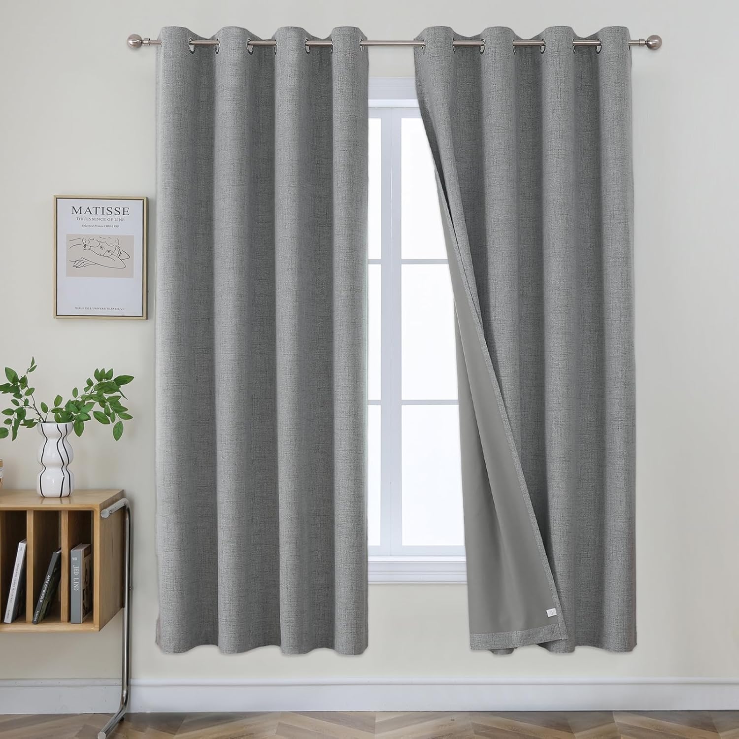Window Treatments - Joydeco 72 Inch Light Grey Blackout Curtains for Bedroom, 100% Blackout Light Grey Linen Curtains for Living Room, Room Darkening Burlap Grommet Textured Curtains&Drapes (52x72 inch, Light Grey)