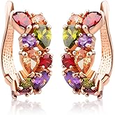 Rose Gold Hoop Earring for Women Multicolored Crystal Earring Sterling Silver Multi Gemstone Earrings Amethyst Ruby Sapphire Garnet Earring for Fashion Jewelry Ideal Valentine's Day