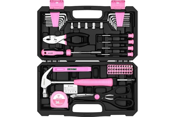 DEKO Pink Tool Kit: for Women Ladies, Home Tool Kit Set, DIY & Tools, Tool Kits for Home, Hand Tool Kits for Women, 62 Pieces