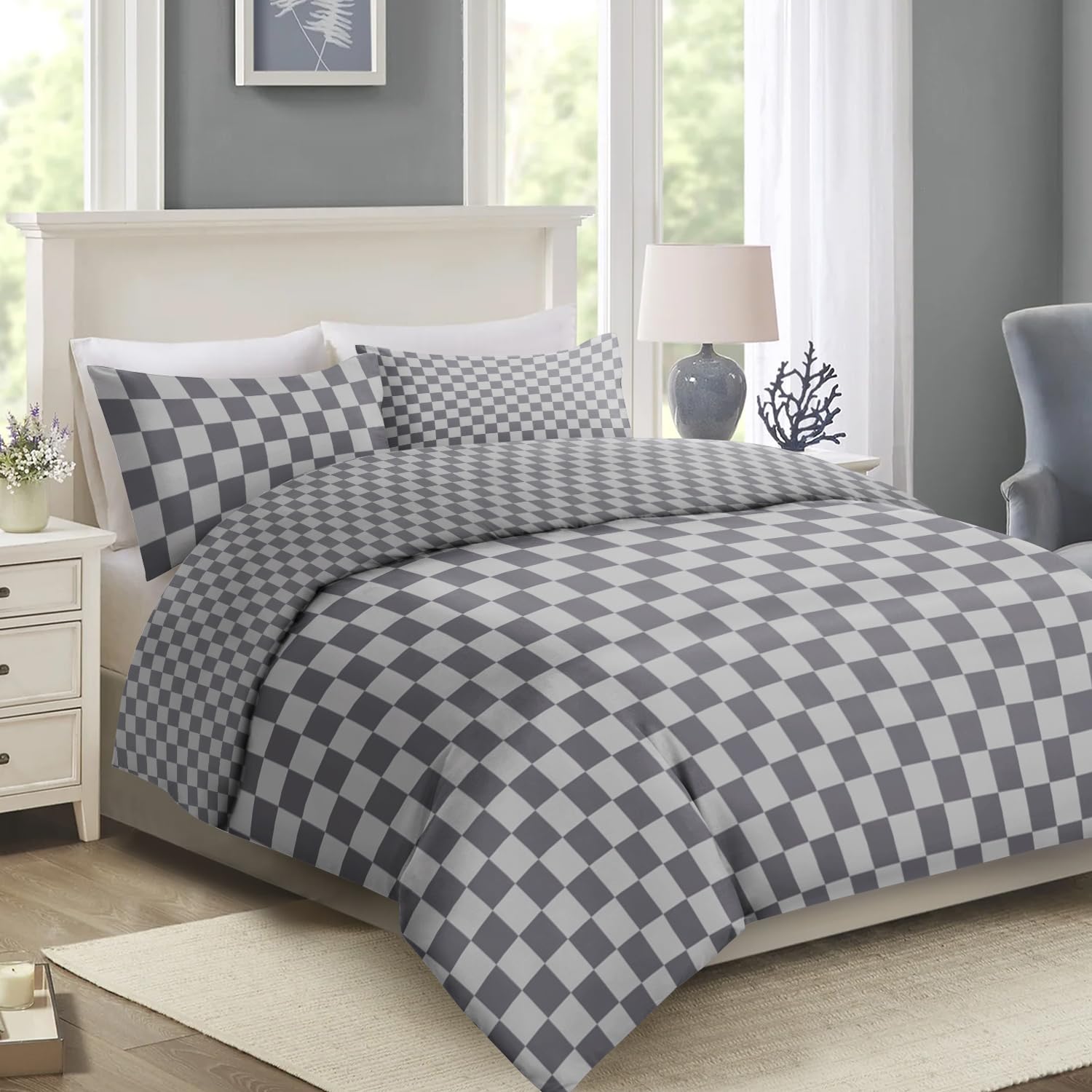 Imperial Rooms Super King Duvet Set Reversible Printed Bedding Sets Premium Brushed Microfiber Duvet Covers with Pillowcases (Chess 260x220 CM) — image 1