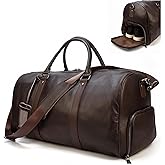 LUUFAN Leather Travel Bag Large Capacity Luggage Duffel Bag with Shoe Compartment, Men Women Weekend Shoulder Handbag for Holiday Business Trip (55cm-Brown)