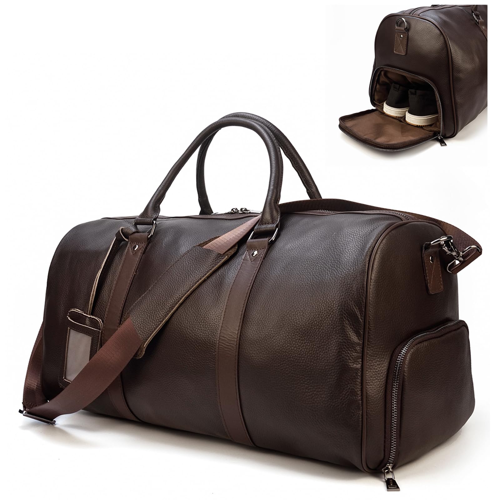 LUUFAN Unisex Leather Travel Duffel Bag Vintage Weekend Bag (Brown-55cm)