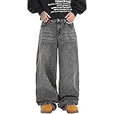 QGRSWBC Men's Baggy Jeans Loose Fit Denim Pants Mid Waist Trousers Wide Leg Skater Jeans Y2K Streetwear