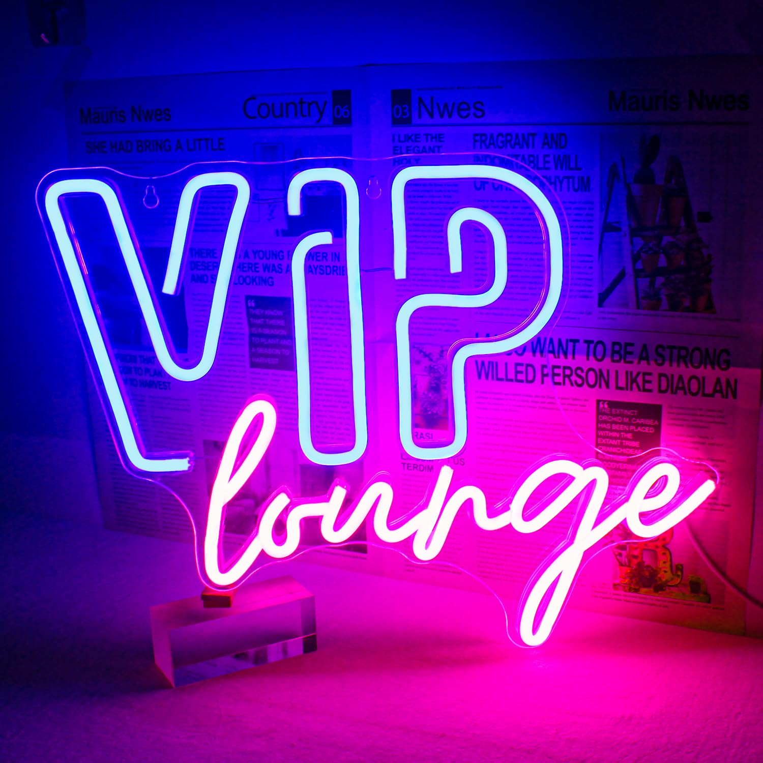 Photo 1 of Horseneon VIP Lounge Neon Signs for Wall Decor, VIP Neon Lights Signs for Room Decor, Led Light Up Sign with USB Powered for Bar, Hotel, Cafe, VIP Room, Home Decoration (Blue&Pink)