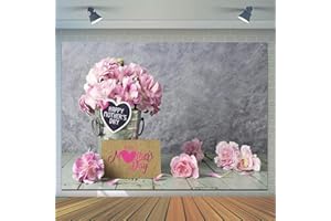CYLYH 7x5ft Mother's Day Backdrops Pink Carnation Background Happy Mother's Day Backdrop Gray Abstract Background Mother's Party Decoration Banner