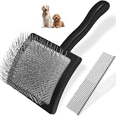 2PCS Slicker Brush for Dogs &amp; Pet Comb,Professional Dog Grooming Brush (Goldendoodles,Poodles,Labradoodles) with Extra Long Pins to Effectively Remove Tangles, Knots and Mats (Black, Large)