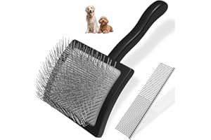 SACCISON 2PCS Slicker Brush for Dogs & Pet Comb,Professional Dog Grooming Brush (Goldendoodles,Poodles,Labradoodles) with Extra Long Pins to Effectively Remove Tangles, Knots and Mats (Black)