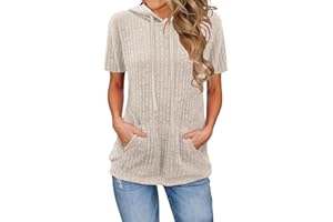 KVOTUU Short Sleeve Hoodies for Women Pullover Oversized Sweatshirts Trendy Casual Shirts Tunic Tops with Kangaroo Pocket