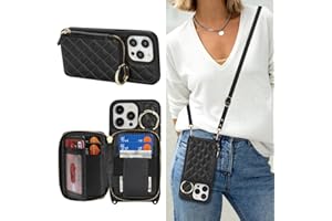 Hamany Crossbody Wallet Case for iPhone 14 Pro Max, PU Leather Zipper Handbag Purse Flip Cover, Kickstand Folio Case with Card Slots Holder Wrist Strap Lanyard 5G 6.7 Inch-Black