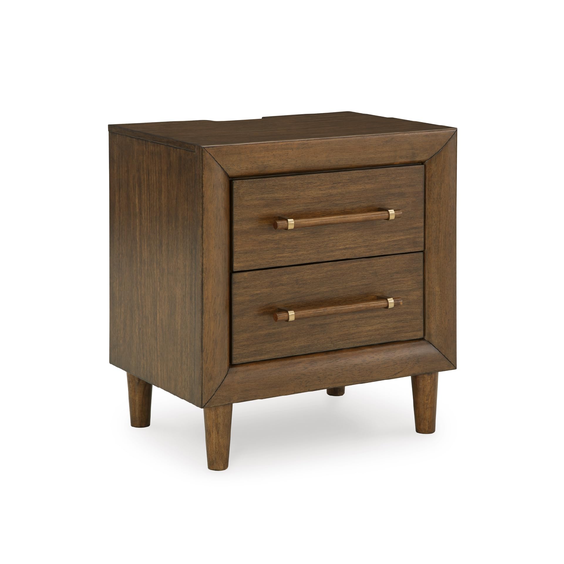Photo 1 of Signature Design by Ashley Lyncott Casual Felt-Lined 2 Drawer Nightstand with Power Supply, USB-A and USB-C Ports, 26.88" Tall, Dark Brown