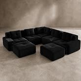 ZenNook Black Couch, Corduroy Couch, Boneless Modular Sectional Sofa Set, 6-Seat, Oversized Sectional Couches for Living Room, Modular Couch, Home Sofa Living Room with Deep Seat and Movable Ottoman