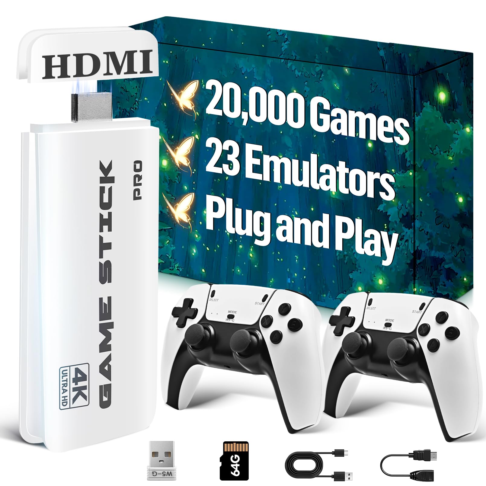Photo 1 of 2026 Retro Gaming Console, Game Stick Pro with 20,000+ Classic Titles and 23 Emulators, Plug & Play Retro Game Console 4K HDMI Output with Dual 2.4G Controllers 64G