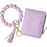 Keychain Bracelet Wristlet with Wallet Card Holder Pocket, Flower Tassel Purse Silicone Key Ring for Women