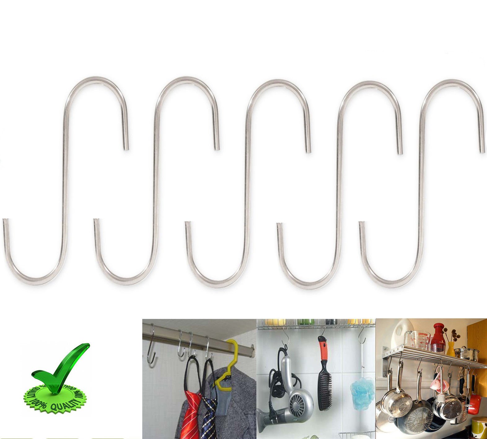 10x NEW CHROME S HOOKS FOR BUTCHER KITCHEN RACK, PAN HANGER, HANGING RAIL (80x73mm)