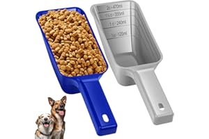 AOSNARE 2 Cup Dog Food Scoop(2 Pack), Plastic Pet Food Scoop with Measuring Lines for Accurate Pet Food Portions,Dishwasher Safe (Blue and Grey)