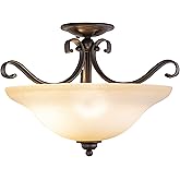 VAXCEL Monrovia 17-in W Bronze Bowl Semi Flush Mount Ceiling Light Cognac Glass