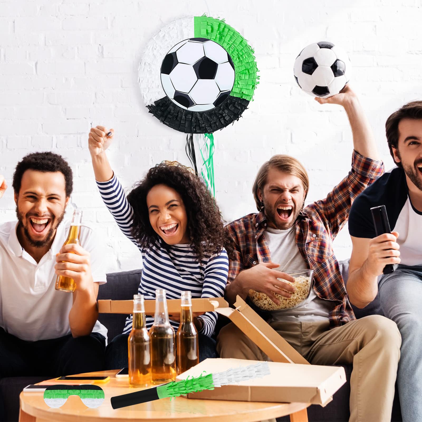 Deekin 3 Pcs Soccer Ball Piñata Set Include Piñata with Stick Eye Mask Soccer Ball for Kids Music Science School Sports Bridal Shower Birthday Party Decorations Supplies