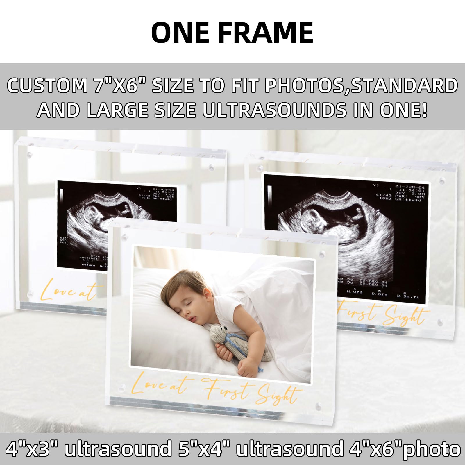Acrylic Ultrasound Picture Frame, Bright Photo Frame, Sonogram Love at First Sight Baby Keepsake Baby Announcement, Birth Information, Expecting Mom Parents to be Unique Gifts for Pregnant