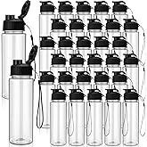 Maxcheck 30 Pieces Water Bottle Bulk 17 oz Plastic Sports Water Bottles Bulk with Handle Strap Lightweight Leakproof Drink Flip Top for Adults Fit Gym(Classic Style,Black)